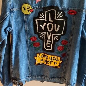 Embroidered Denim Jacket with Love You Not Design
